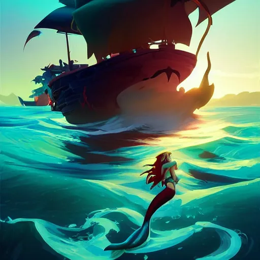 Image similar to painting mermaid treasure on sea of thieves game avatar hero smooth face median photoshop filter cutout vector, behance hd by jesper ejsing, by rhads, makoto shinkai and lois van baarle, ilya kuvshinov, rossdraws global illumination