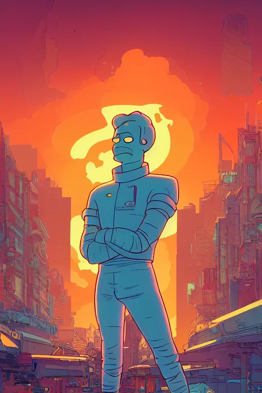 Prompt: fry from futurama by feng zhu and loish and laurie greasley, victo ngai, andreas rocha, john harris radiating a glowing aura global illumination ray tracing hdr