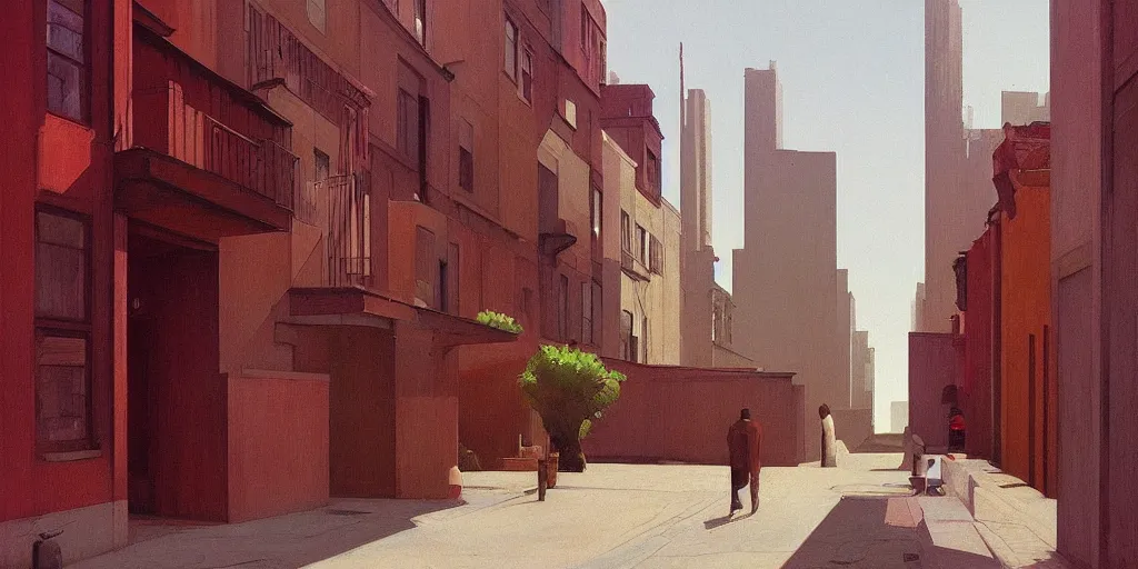 Prompt: city alley by Edward Hopper and James Gilleard, Zdzislaw Beksinski, highly detailed