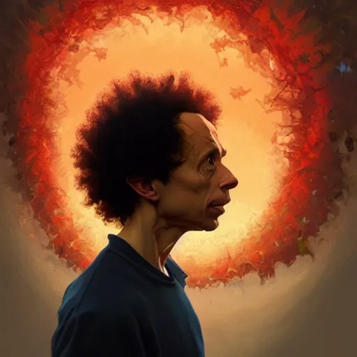 Prompt: Malcolm Gladwell being consumed by his giant brain, digital painting, artstation, concept art, smooth, sharp focus, illustration, art by artgerm and greg rutkowski and alphonse mucha and loish and WLOP