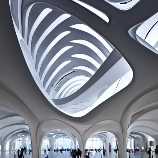 Image similar to extremely detailed stunning beautiful futuristic museum interior by Zaha Hadid