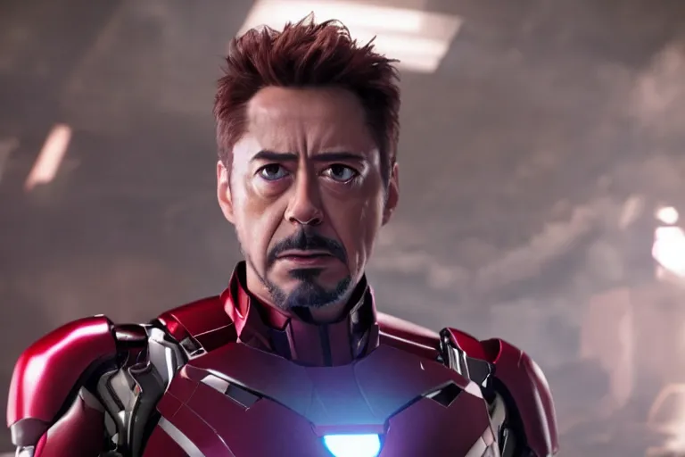 Image similar to film still of zombie Tony Stark in new avengers movie, 4k