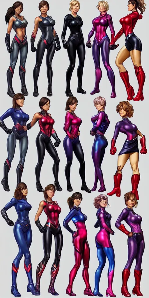 Image similar to a ultra detailed group of women super hero's in tight fitting clothes, very cute, very hot, trending on artstation.