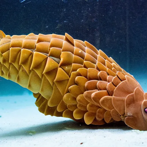 Prompt: a Goldfish with the armor of a pangolin, national geographic photograph