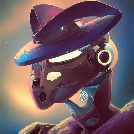 Prompt: a futuristic robotic cat wearing a hat, medium shot, asymmetrical, profile picture, organic painting, nebula, matte painting, bold shapes, hard edges, street art, trending on artstation, by huang guangjian and gil elvgren and sachin teng