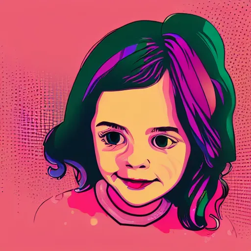 Image similar to a portrait of little girl in retro colors, synthwave style, 2 d digital vector art