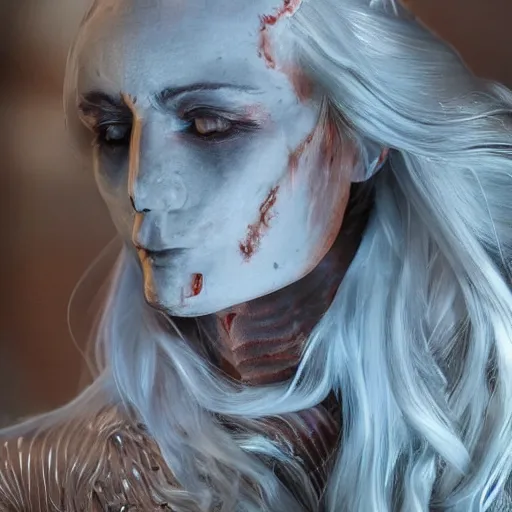 Prompt: a beautiful stil of an human robot, artificial flesh, bones, blood, westworld style, medium - shot, insanely detailed, beautiful soft light, by annie leibowtiz