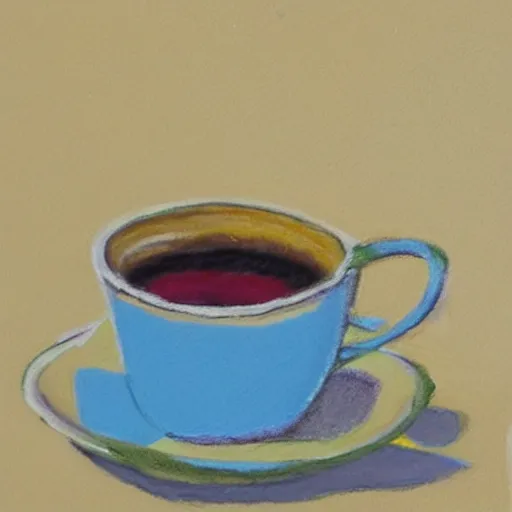 Prompt: painting of a cup of coffee, pastel colors, uniform background, low details