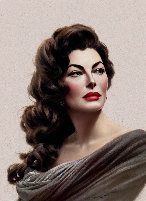 Image similar to beautiful head and shoulders portrait of ava gardner, casual clothing, intricate, elegant, highly detailed, digital painting, beautiful highly detailed face, artstation, concept art, smooth, sharp, focus, illustration, art by artgerm and greg rutkowski and alphonse mucha