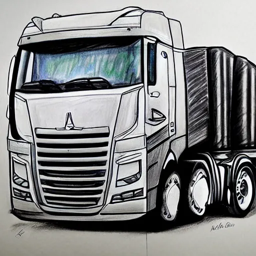 Prompt: an awesome drawing with camion by peter klasen