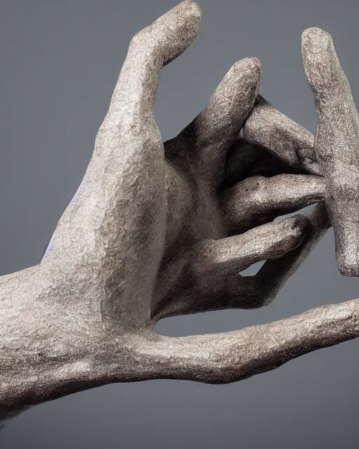 Image similar to photo of maquette sculpture of a creepy hand with a face creature, designed by jordu schell