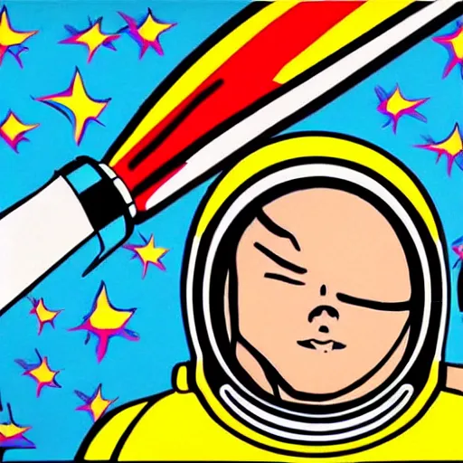 Prompt: pop art of an astronaut shooting himself out of a canon into space