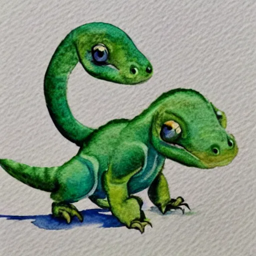 Prompt: cute watercolour of a baby dinosaur