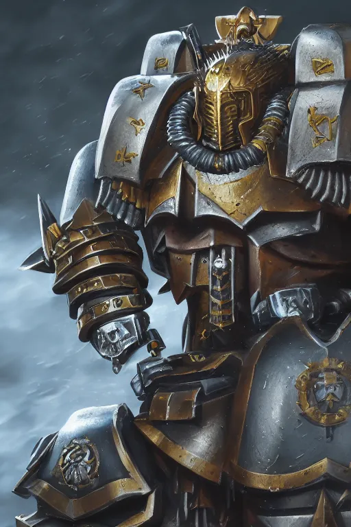 Image similar to armor portrait heros warhammer 4 0 k horus heresy fanart - the primarchs emperor by johannes helgeson animated with vfx concept artist & illustrator global illumination ray tracing hdr fanart arstation zbrush central hardmesh 8 k octane renderer comics stylized