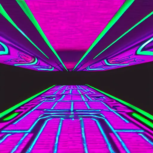 Prompt: Dark blacklight arcade carpet with neon lines and shapes, albedo game texture