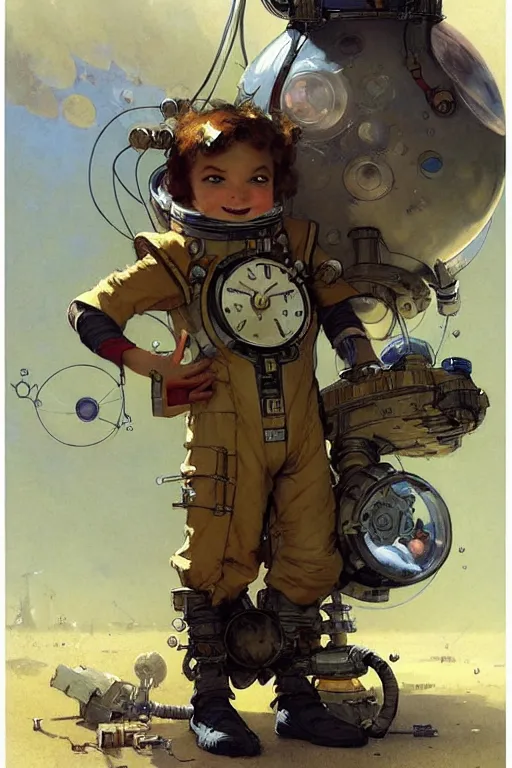 Image similar to childrens book layout ( ( ( ( ( 2 0 5 0 s retro future 1 0 year boy old super scientest in space pirate mechanics costume. muted colors. ) ) ) ) ) by jean - baptiste monge, tom lovell!!!!!!!!!!!!!!!