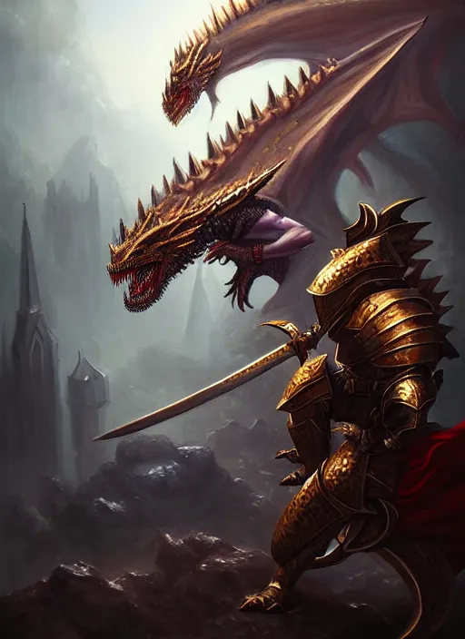 Image similar to a _ fantasy _ style _ portrait _ painting _ of knight battling a dragon, oil _ painting _ unreal _ 5 _ daz. _ rpg _ portrait _ extremely _ detailed _ artgerm _ greg _ rutkowski _ greg