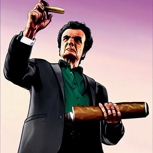 Image similar to GTAV cover art of Columbo holding a cigar