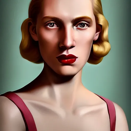 Prompt: A Hearts of Iron IV portrait of a blond young Spanish fashion designer with high cheekbones. Good bone structure. Dressed in 1940s style. Highly detailed, fine Art, high detail, great lighting, 8k resolution, masterpiece, concept art, illustration, clear eyes, painting oil on canvas, octane render, HDR, trending on artstation, 4k, 8k, HD