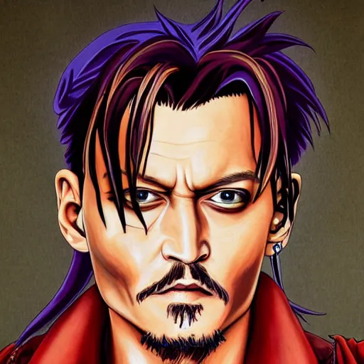 Image similar to portrait painting of johnny depp, art by akira toriyama, 4 k, dragon ball artstyle, cel shaded, highly detailed, epic lighting