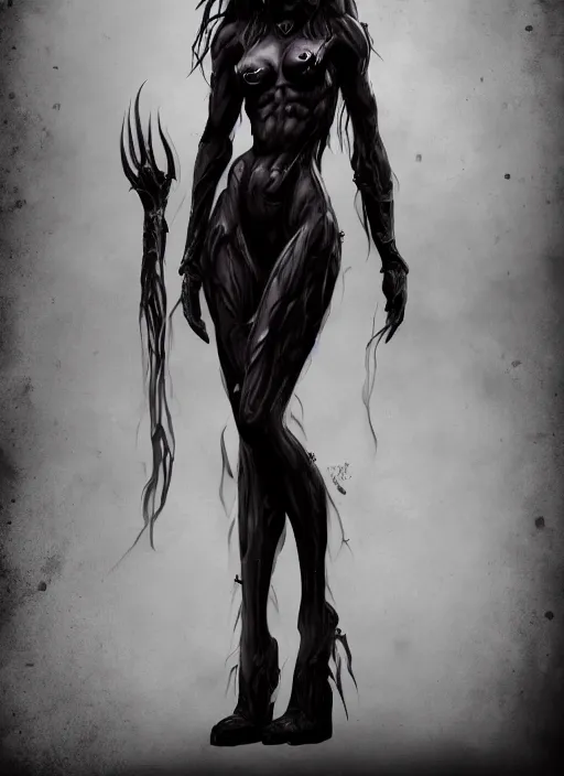 Image similar to female demon by Felix englund, full body, detailed, 8k, dark atmosphere, trending on artstation, felix englund style, high resolution, face face, full body, background