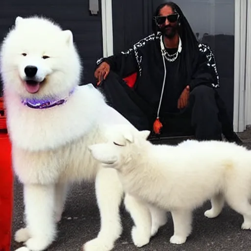 Image similar to samoyed with snoop dogg