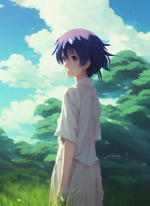 Image similar to portrait of djigokushojo, cloudy sky background lush landscape illustration concept art anime key visual trending pixiv fanbox by wlop and greg rutkowski and makoto shinkai and studio ghibli