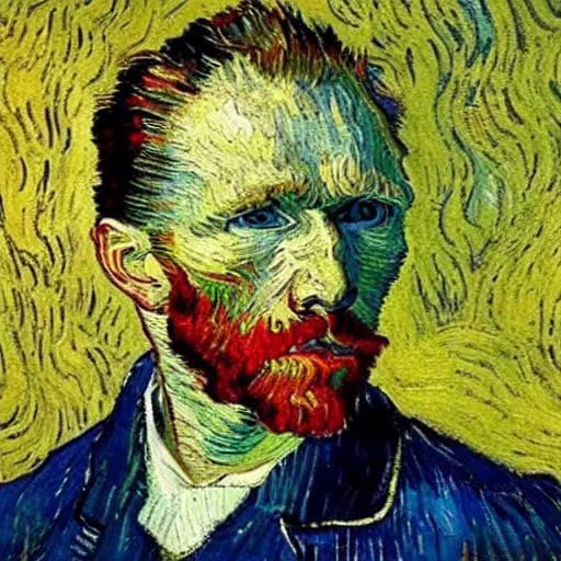 Image similar to self portrait of van gogh, had he lived in the near future, oil painting,