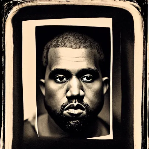 Image similar to a chiaroscuro lighting portrait of kanye west dressed as jesus, black background, portrait by julia margaret cameron, shallow depth of field, 8 0 mm, f 1. 8