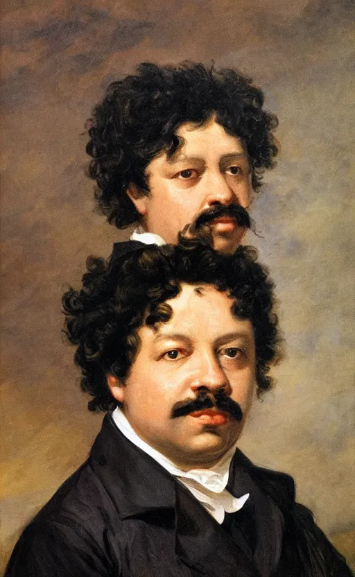 Image similar to Portrait of Alexandre Dumas, oil on canvas, highly detailed, by Delacroix, 8k