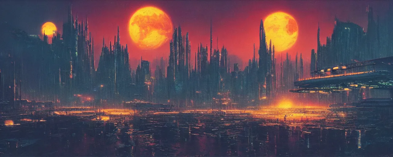 Prompt: awe inspiring bruce pennington cyberpunk landscape, digital art painting of 1 9 6 0 s, japan at night, 4 k, matte