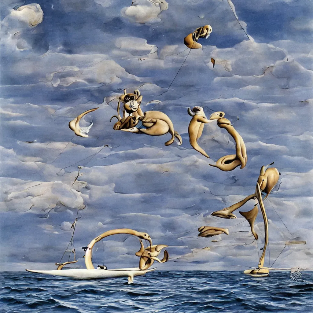 Image similar to baby harp seal sailing a trimaran, painting by salvador dali, surrealism