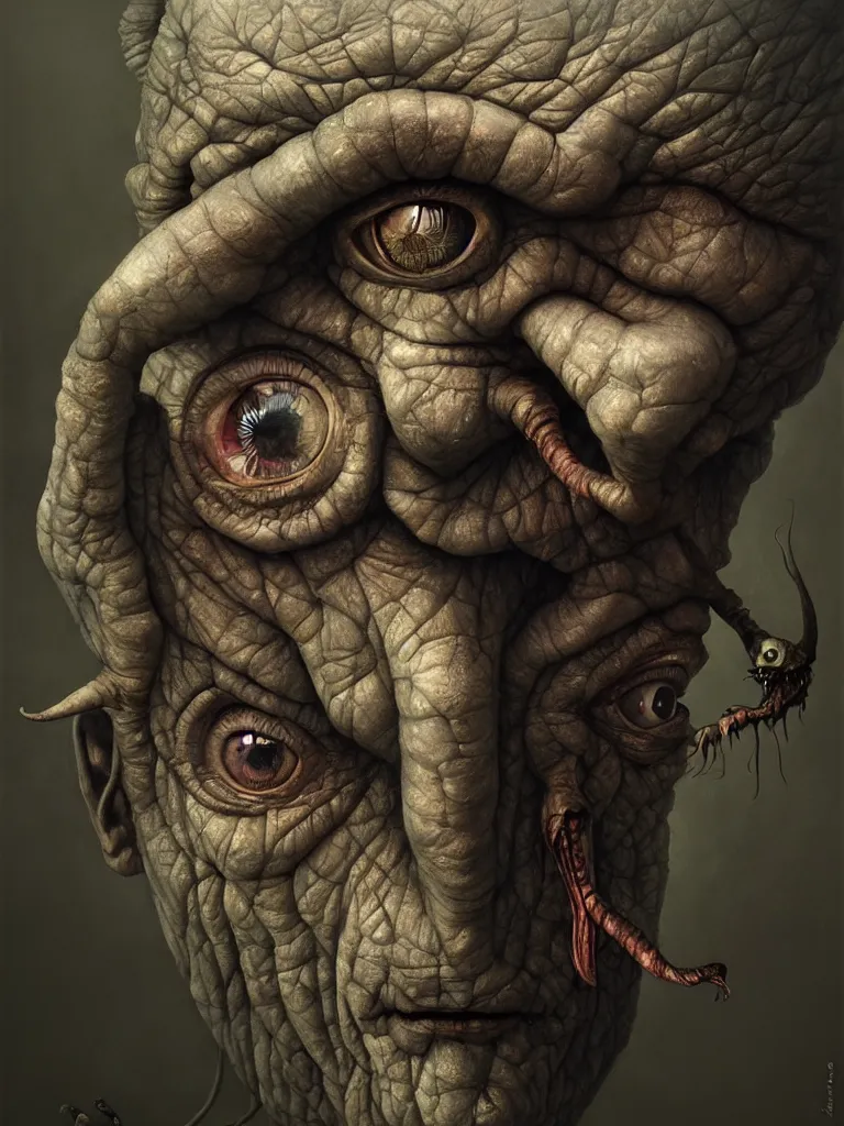 Image similar to gediminas pranckevicius | close up portrait of a the devil in the sinister valley of despair, one mouth, one nose, two eyes, oil painting by tomasz jedruszek, cinematic lighting, pen and ink, intricate line, hd, 4 k, million of likes, trending on artstation