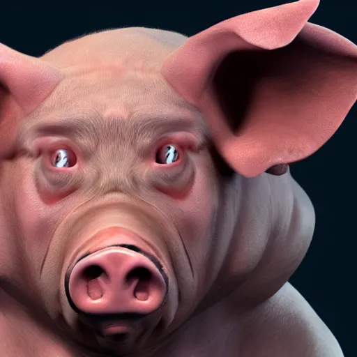 Image similar to human - pig hybrid, close up face, 8 k, hyperrealistic, trending on artstation