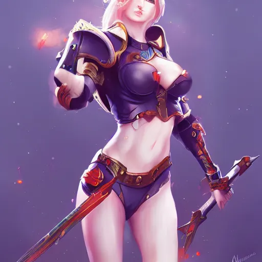 Prompt: female fantasy warrior in the style of Artgerm, WLOP, Rossdraws, trending on artstation H- 768