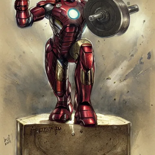 Prompt: ironman lifting mjolnir, by jean - baptiste monge