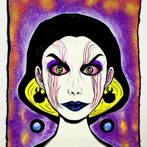 Prompt: woman portrait made out of paint, tim burton, comic book art