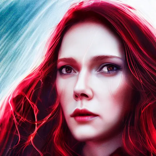 Prompt: movie still of scarlet witch rewriting the fabric of reality, photorealistic art style, futurism aesthetic, artstation, cgsociety contest winner