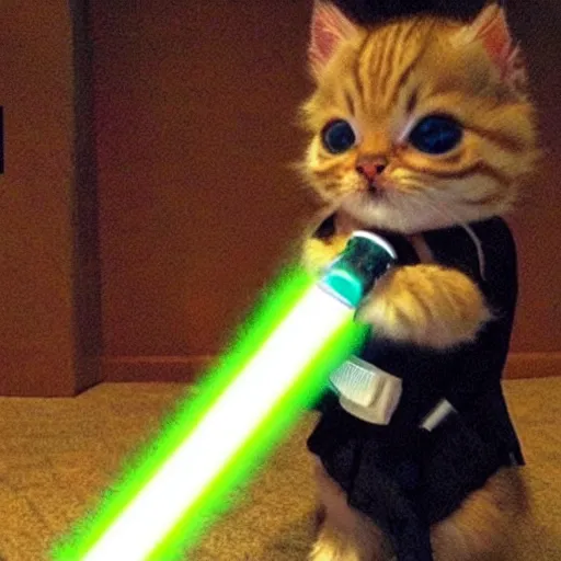 Image similar to Jedi Padawan kitten learning how to use a lightsaber