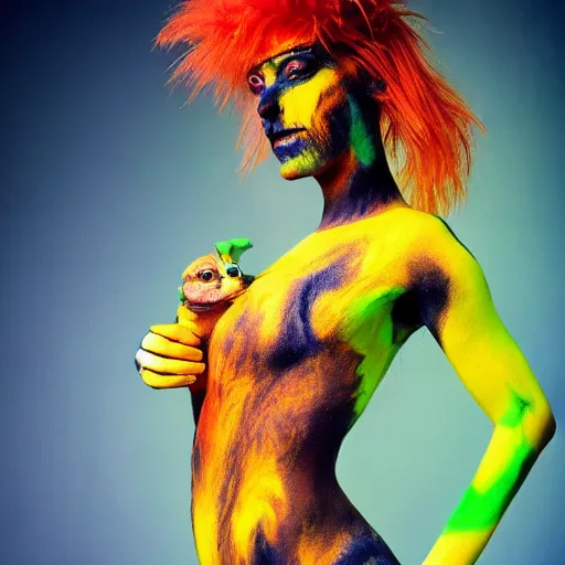 Image similar to cute Griffin, professional fluorescent body paint, full body portrait, portrait photography photography by Karel Saudek, Portra 400, high definition, large props, eye catching, award winning, 4K UHD