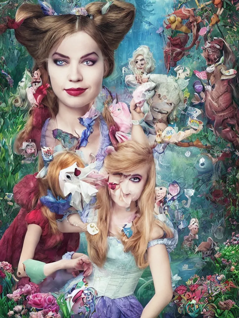 Prompt: alice in wonderland, face