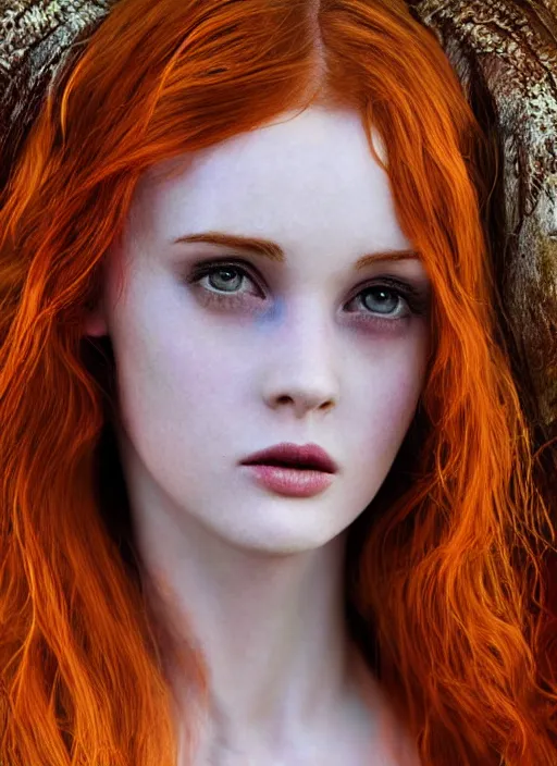 Prompt: beautiful redhead looks like young winona ryder posing in dragon scale bodypaint, hyper realistic digital illustration, hd, intricate, depth of field, soft lighting, elegant, character design