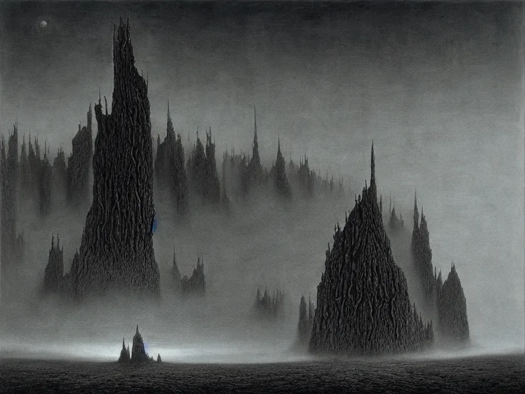 Prompt: a dark dystopian fantasy landscape, by zdzisław beksinski and hr giger, horror, epic