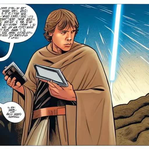 Image similar to luke skywalker reading a Bible, Star Wars comic book art