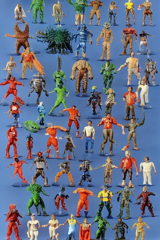 Prompt: sears wishbook page, kaiju action figures, playsets, 1980s