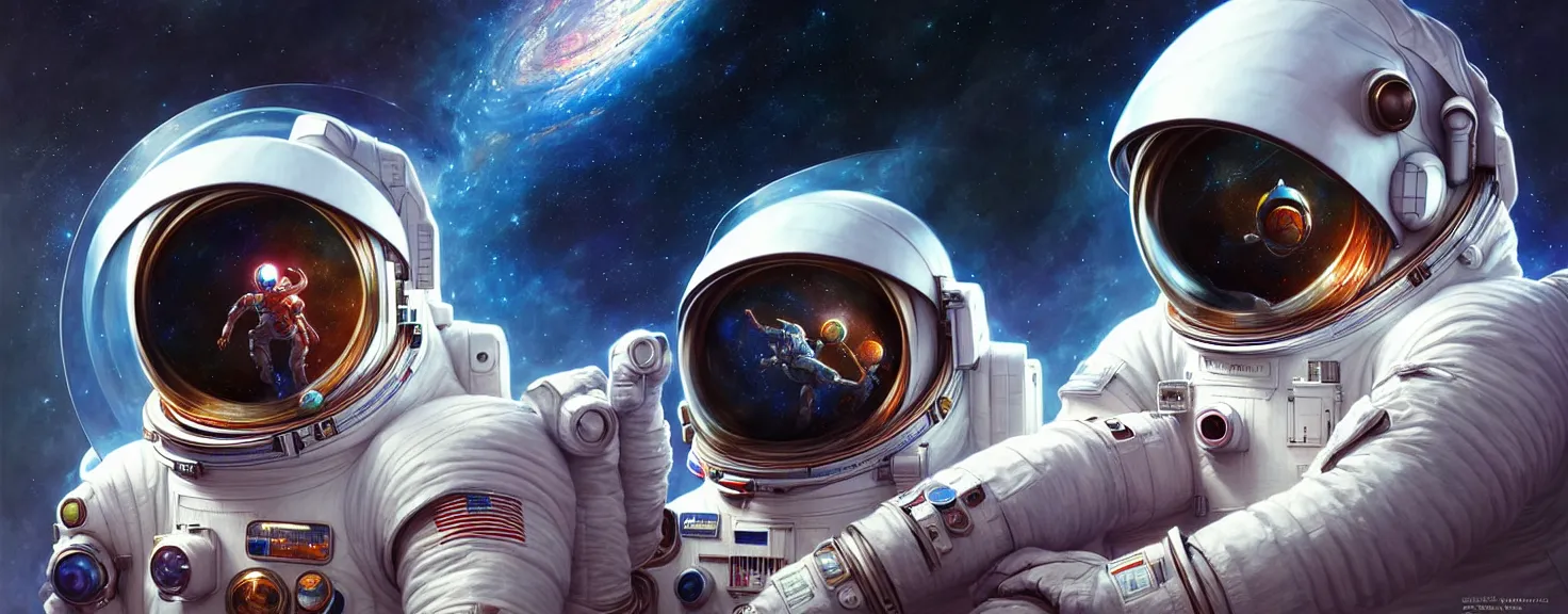 Image similar to Spaceman futuristic portrait in a hyperdetailed space capsule with high-tech controls, screens showing space images, highly detailed, digital painting, artstation, beautiful detailed intricate insanely detailed octane render, concept art, smooth, sharp focus, illustration, art by artgerm and greg rutkowski and alphonse mucha