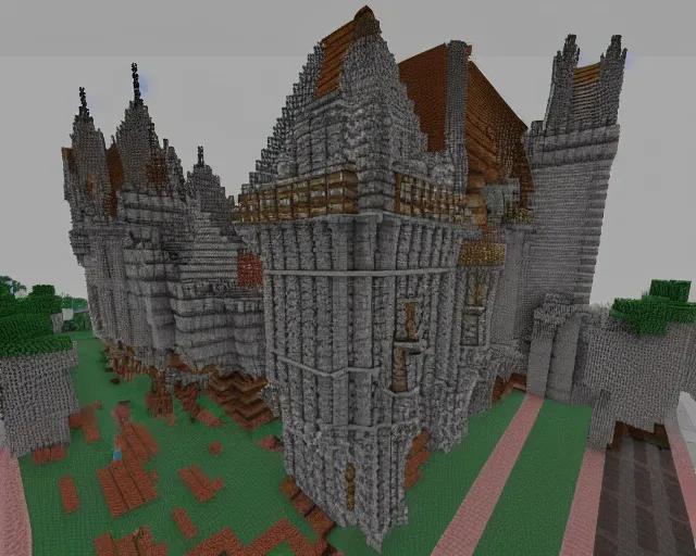 Prompt: A gothic castle built in Minecraft