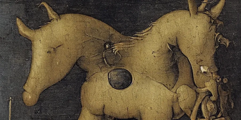 Prompt: hieronymus bosch, a horse, insanley detailed