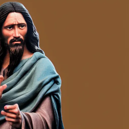 Prompt: uhd real 8 k photo of jesus showing his middle finger, digital art, portrait, portrait concept art, special effects, finely detailed, studio lighting, correct details, correct face, accurate middle finger