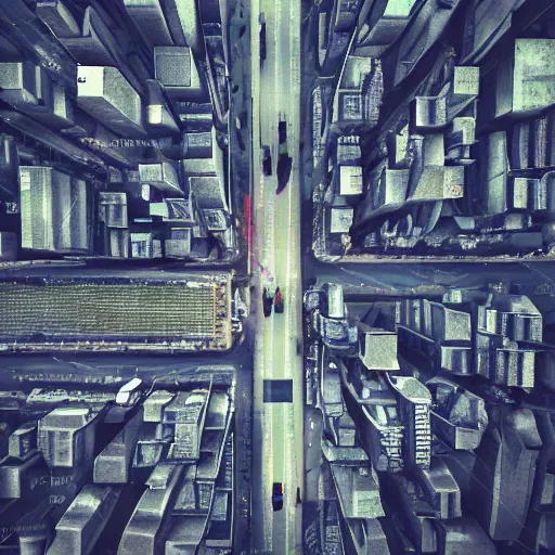 Prompt: woman, city, looking down, street top view, 3 d render